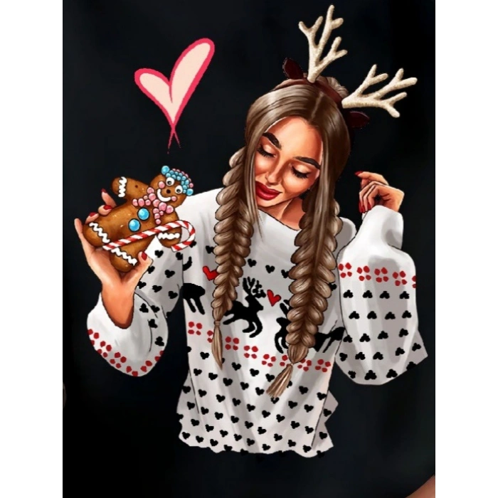 Kadın Uzun Kollu Bisiklet Yaka Desenli Viskon Iki Iplik Bluz