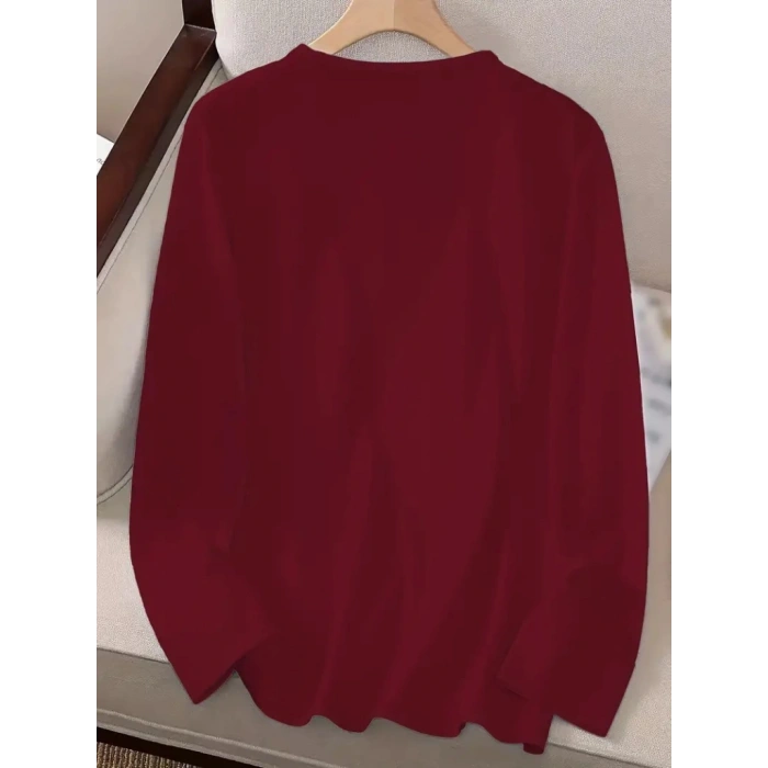 Kadın Uzun Kollu Bisiklet Yaka Desenli Vskon Bluz