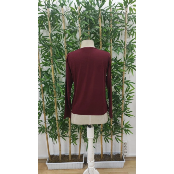 Kadın Uzun Kollu Bisiklet Yaka Gülen Yüz Desenli Viskon Bluz