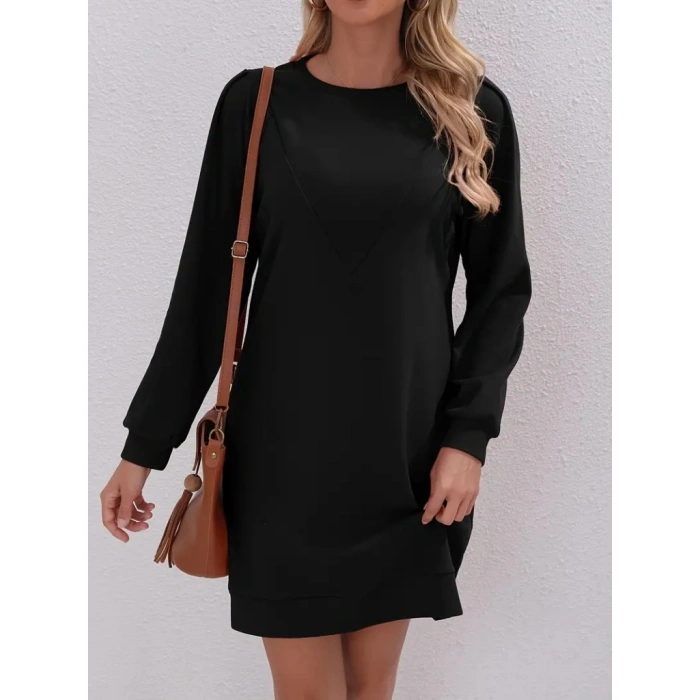 Kadın Uzun Kollu Bisiklet Yaka Iki Iplik Elbise