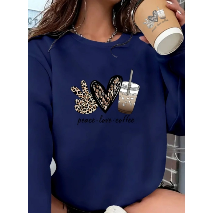 Kadın Uzun Kollu Bisiklet Yaka Kalp Desenli Viskon Iki Iplik Bluz