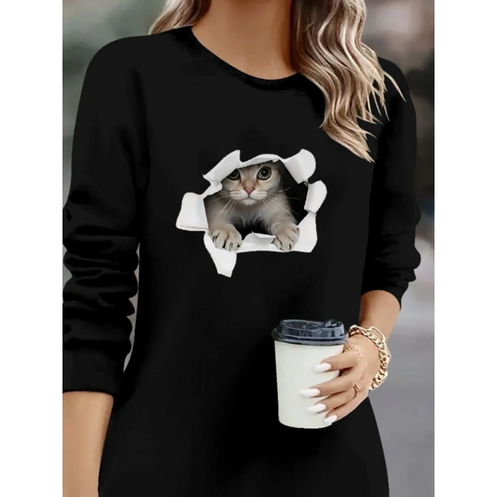 Kadın Uzun Kollu Bisiklet Yaka Kısa Viskon Iki Iplik Elbise