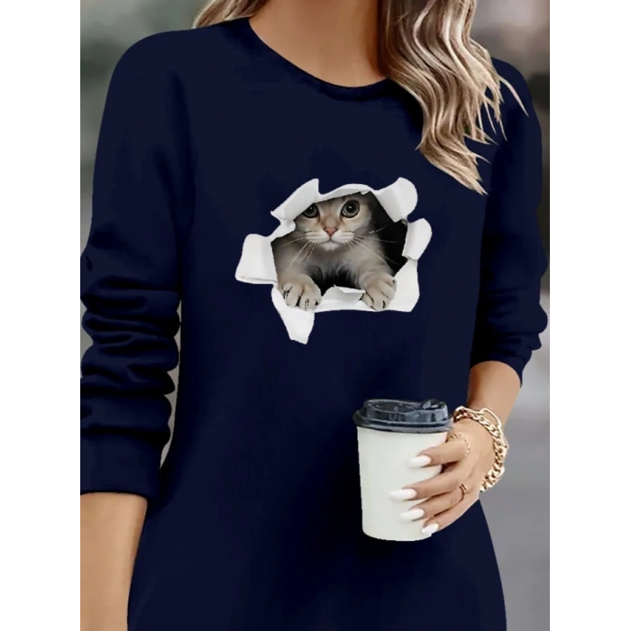 Kadın Uzun Kollu Bisiklet Yaka Kısa Viskon Iki Iplik Elbise