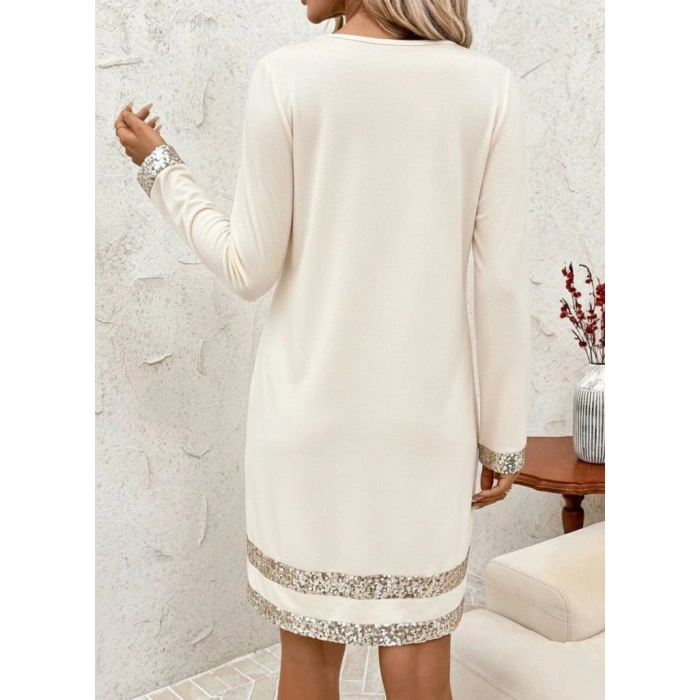 Kadın Uzun Kollu Bisiklet Yaka Mini Ithal Krep Elbise