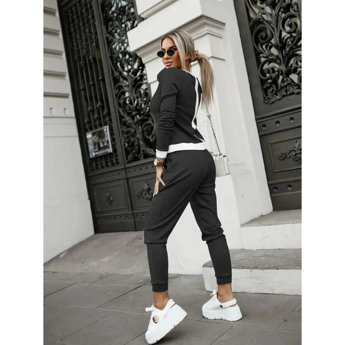 Kadın Uzun Kollu Bisiklet Yaka önden Düğmeli şardonlu Kaşkorse Bluz Ve Pantolon Ikili Takım