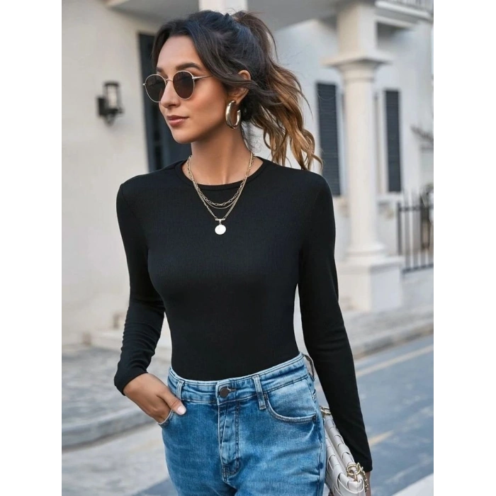 Kadın Uzun Kollu Bisiklet Yaka Süprem Bluz