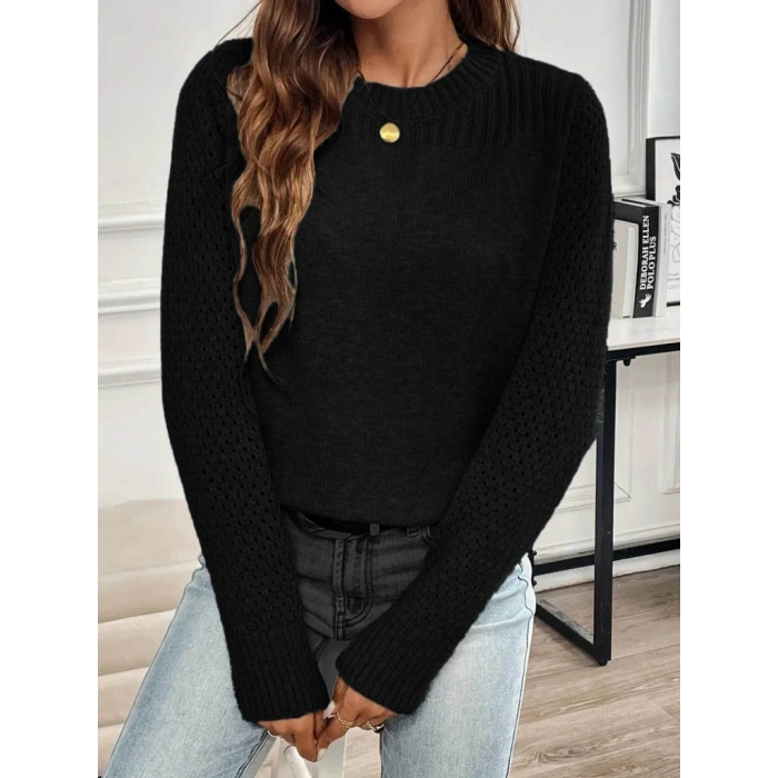 Kadın Uzun Kollu Bisiklet Yaka Triko Bluz