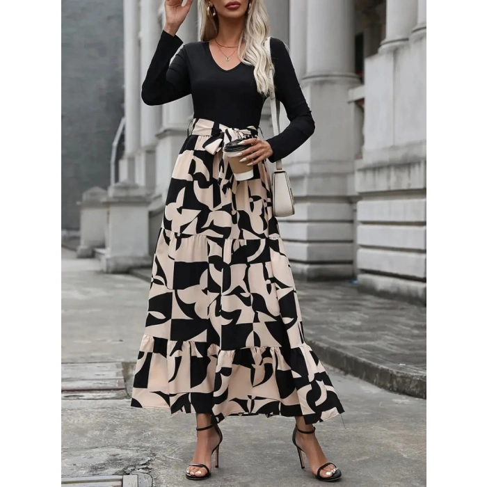 Kadın Uzun Kollu Bisiklet Yaka Uzun Elbise