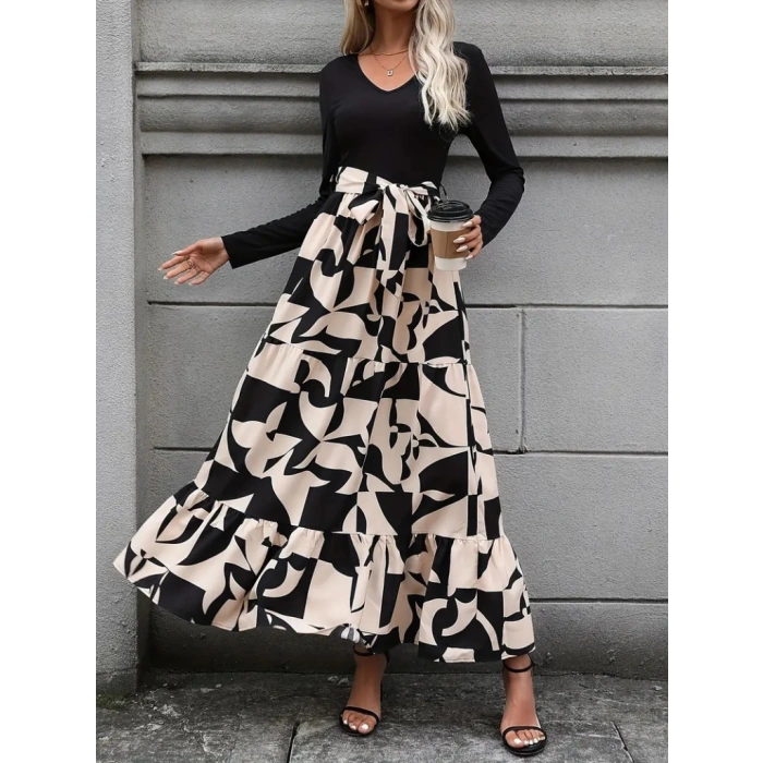 Kadın Uzun Kollu Bisiklet Yaka Uzun Elbise