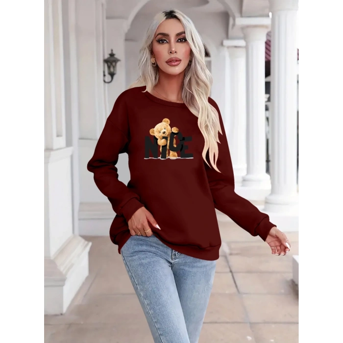 Kadın Uzun Kollu Bisiklet Yaka Viskon Iki Iplik Bluz