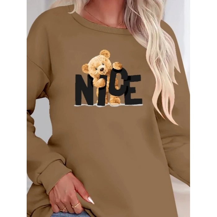 Kadın Uzun Kollu Bisiklet Yaka Viskon Iki Iplik Bluz