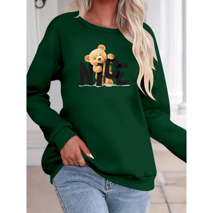 Kadın Uzun Kollu Bisiklet Yaka Viskon Iki Iplik Bluz