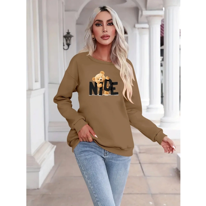 Kadın Uzun Kollu Bisiklet Yaka Viskon Iki Iplik Bluz