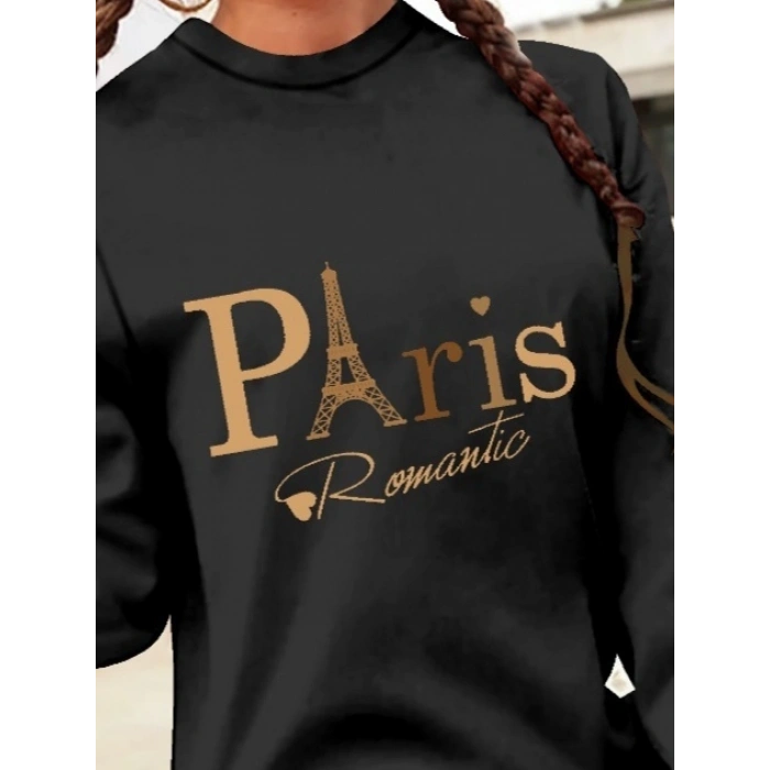 Kadın Uzun Kollu Bisiklet Yaka Yazılı Kısa Viskon Iki Iplik Elbise