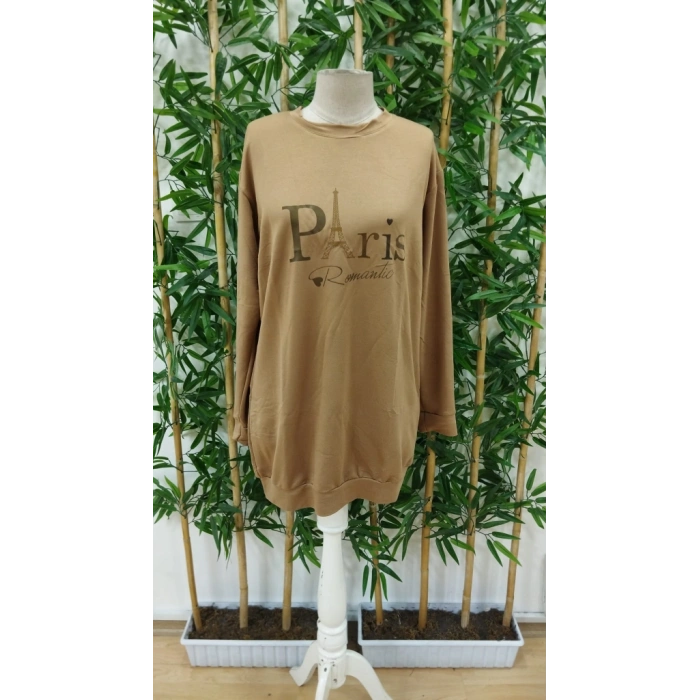 Kadın Uzun Kollu Bisiklet Yaka Yazılı Kısa Viskon Iki Iplik Elbise