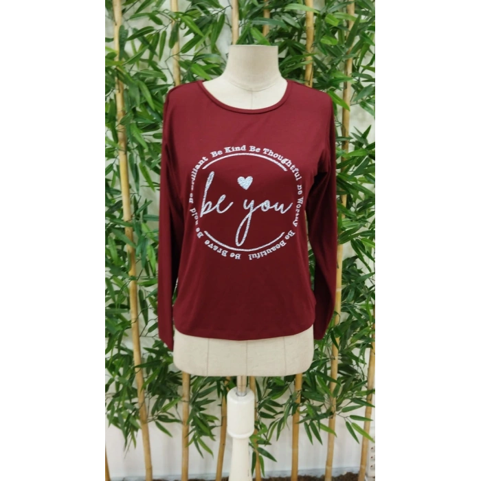 Kadın Uzun Kollu Bisiklet Yakabe Youdesenli Viskon Bluz