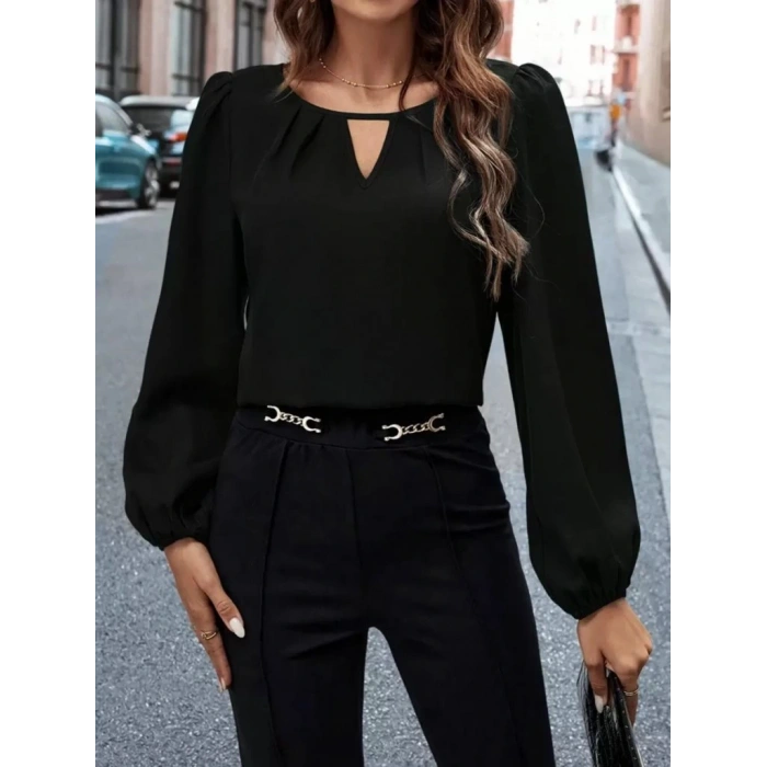 Kadın Uzun Kollu Damla Detaylı Ithal Krep Bluz