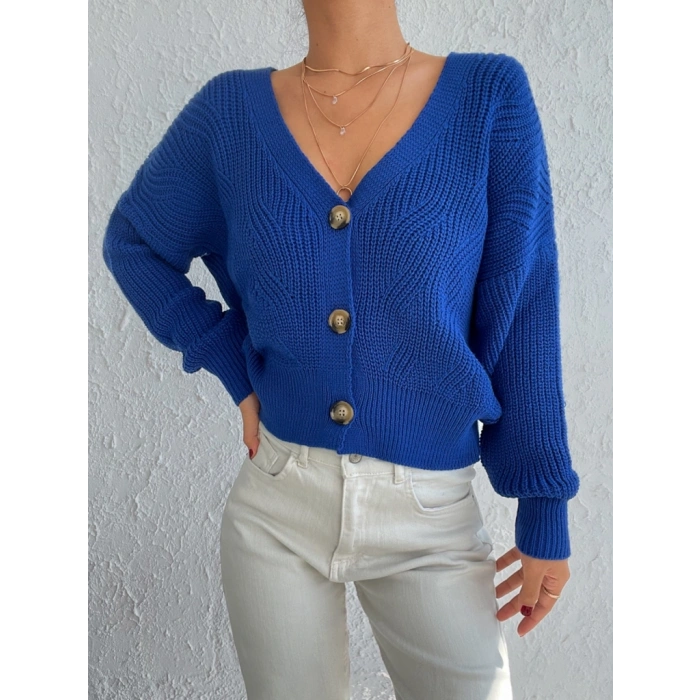 Kadın Uzun Kollu Düğme Detay Triko Hırka