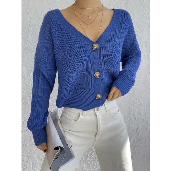 Kadın Uzun Kollu Düğme Detay Triko Hırka