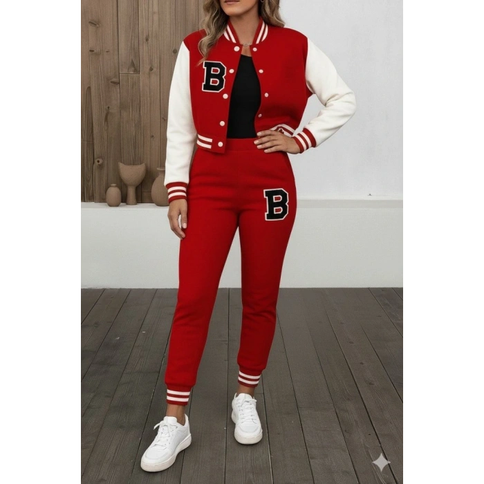 Kadın Uzun Kollu Hakim Yaka önden Düğmeli Ceket Pantolon şardonlu Iki Iplik Ikili Takım