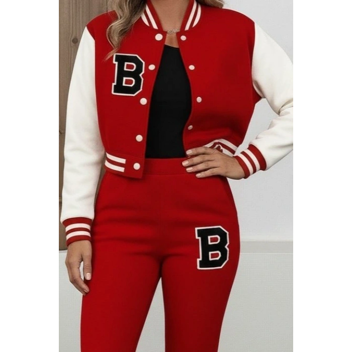 Kadın Uzun Kollu Hakim Yaka önden Düğmeli Ceket Pantolon şardonlu Iki Iplik Ikili Takım