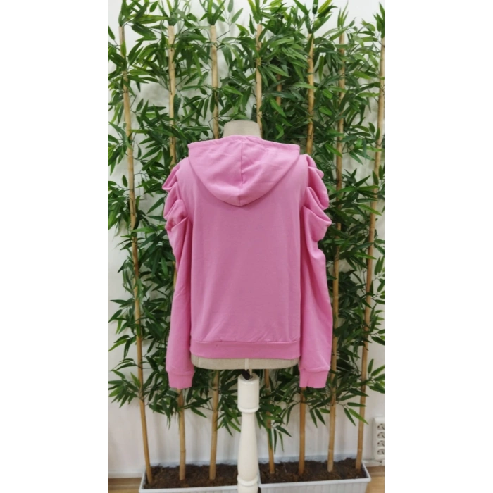 Kadın Uzun Kollu Kapşonlu Bağcıklı Kollarda Büzgü Detaylı Iki Iplik Bluz