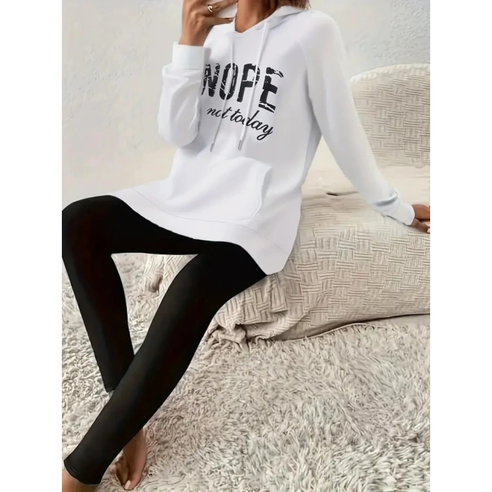 Kadın Uzun Kollu Kapşonlu Bağcıklı Viskon Iki Iplik Sweat