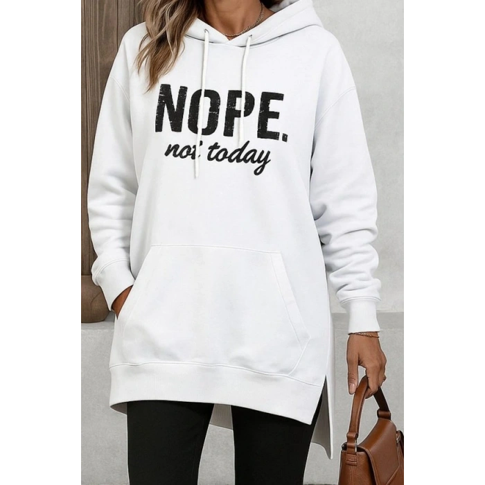 Kadın Uzun Kollu Kapşonlu Bağcıklı Viskon Iki Iplik Sweat