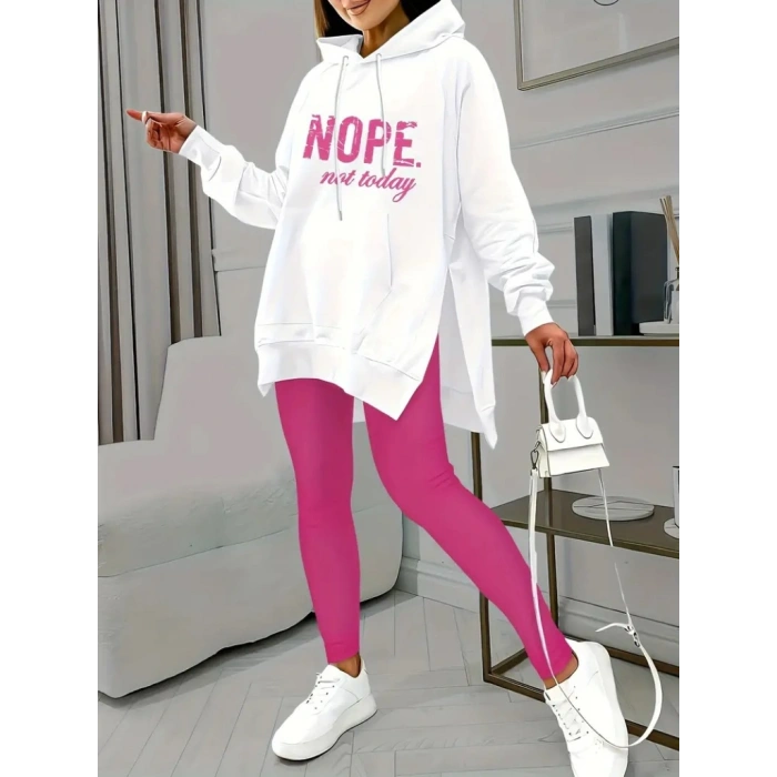 Kadın Uzun Kollu Kapşonlu Bağcıklı Viskon Iki Iplik Sweat