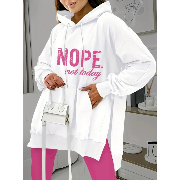 Kadın Uzun Kollu Kapşonlu Bağcıklı Viskon Iki Iplik Sweat