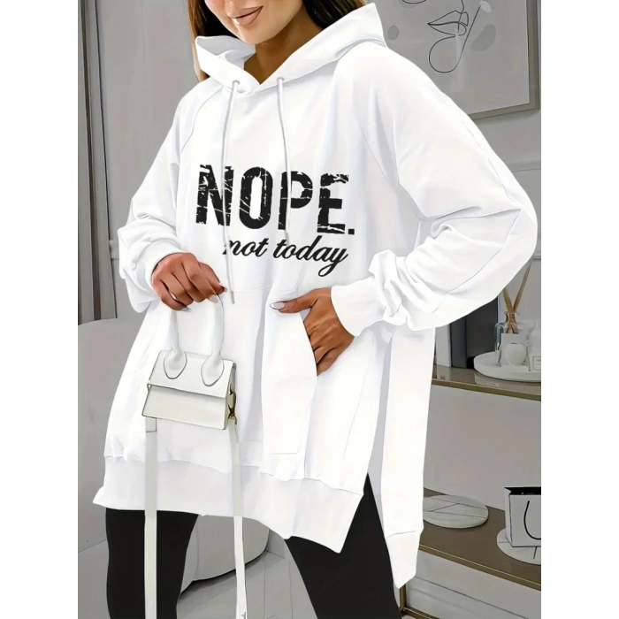 Kadın Uzun Kollu Kapşonlu Bağcıklı Viskon Iki Iplik Sweat