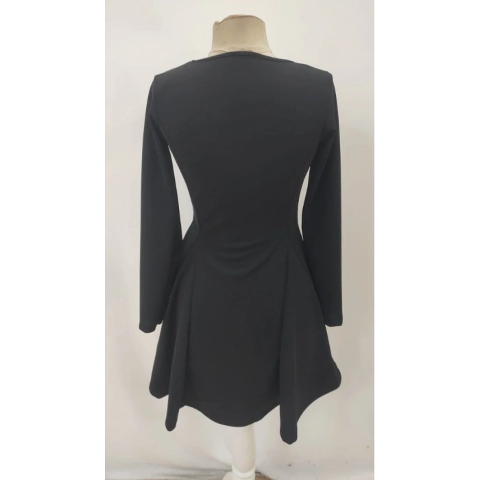 Kadın Uzun Kollu Kare Yakalı Mini Ithal Krep Elbise