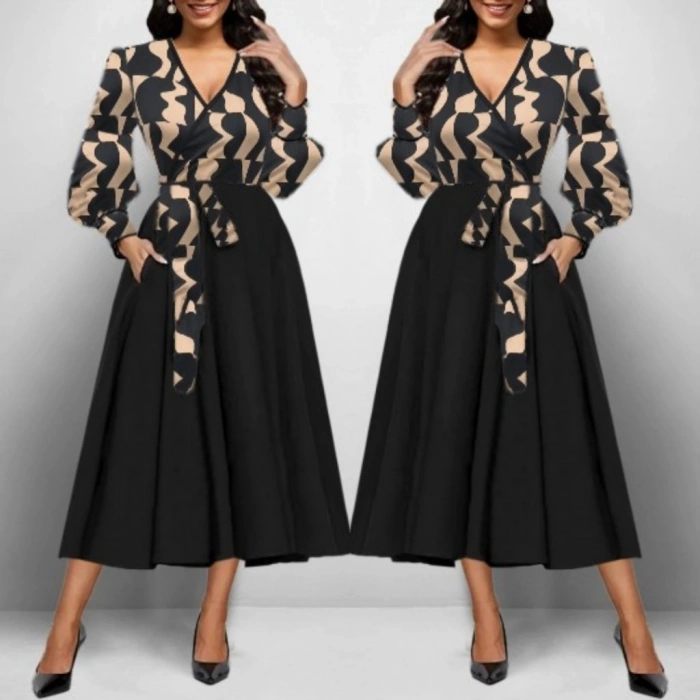 Kadın Uzun Kollu Kruvaze Yaka Dalgıç Krep Midi Boy Elbise