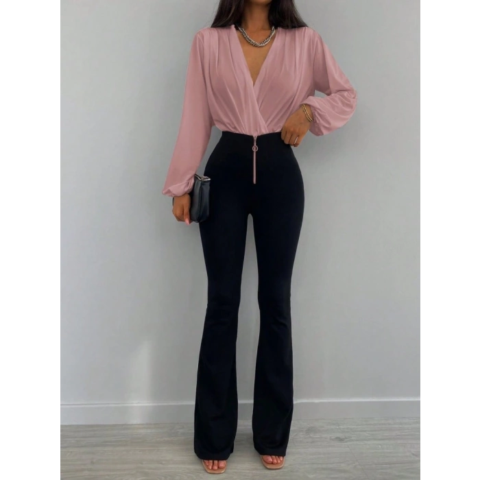 Kadın Uzun Kollu Kruvaze Yaka Sandy Bluz