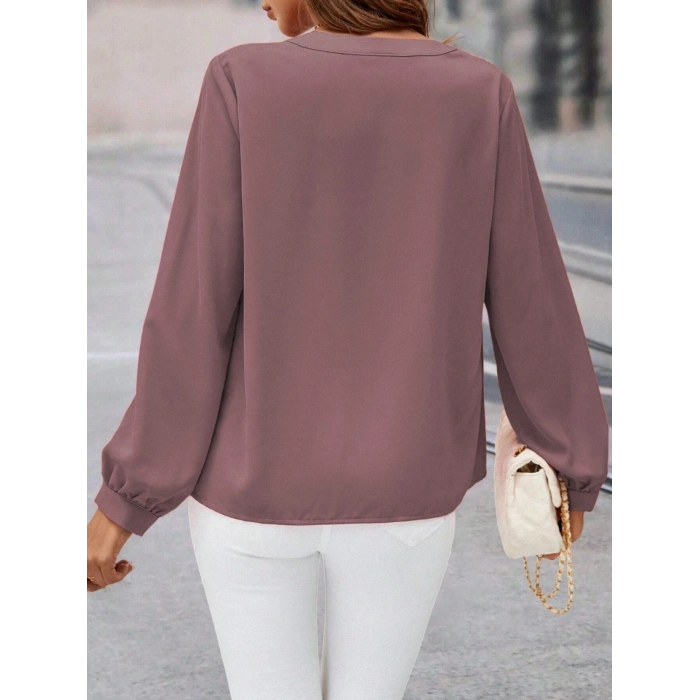 Kadın Uzun Kollu önden Düğmeli Hakim Yaka Ithal Krep Bluz
