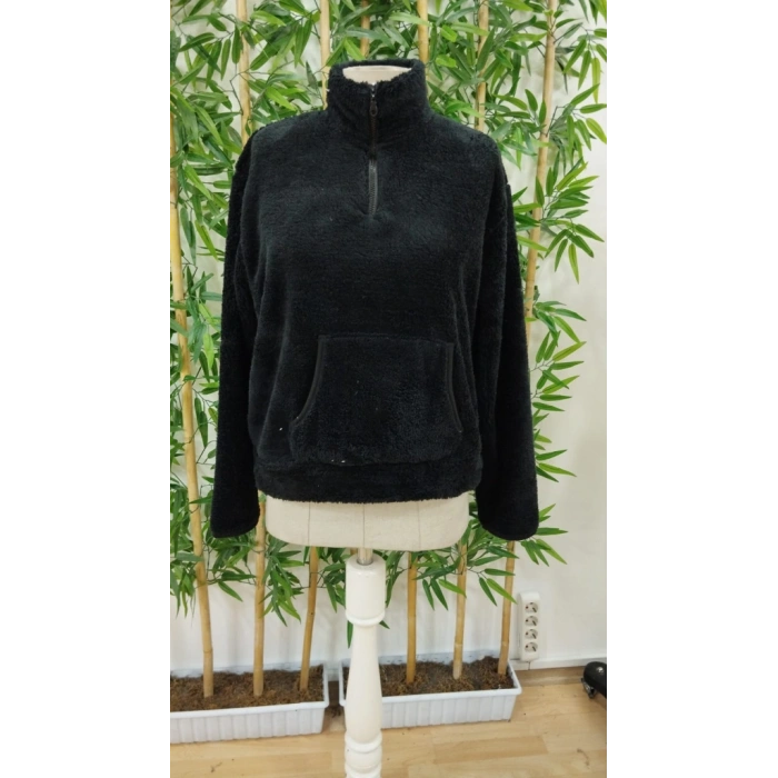 Kadın Uzun Kollu önden Fermuarlı Cepli Peluş Sweat