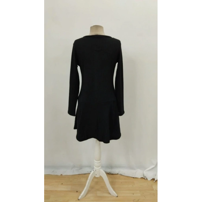 Kadın Uzun Kollu önden Fermuarlı Pileli şardonlu Kaşkorse Mini Elbise