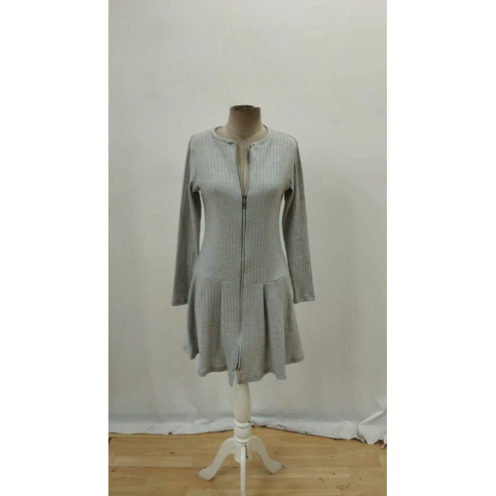 Kadın Uzun Kollu önden Fermuarlı Pileli şardonlu Kaşkorse Mini Elbise