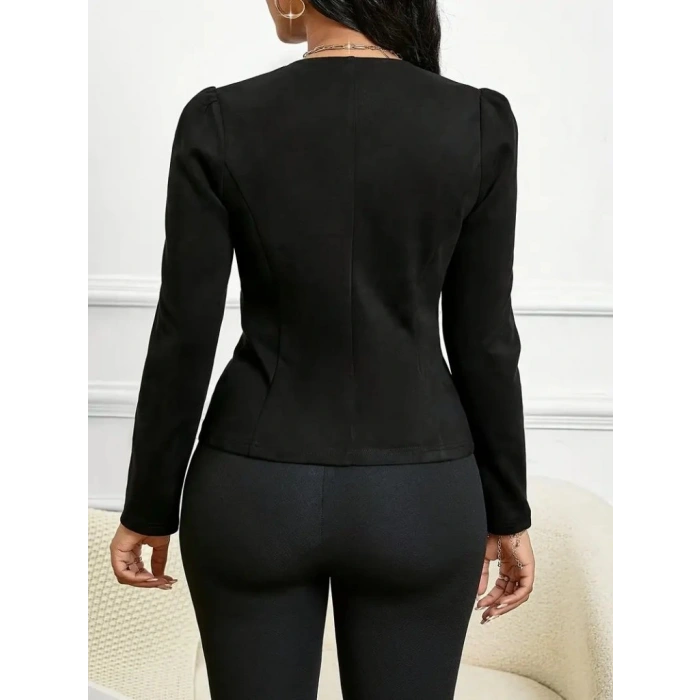 Kadın Uzun Kollu önü Açık Düğmeli Kısa Süet Ceket