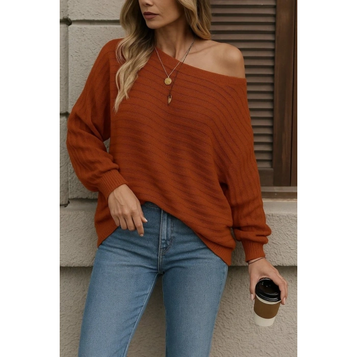 Kadın Uzun Kollu Tek Omuzu Açık Triko Bluz