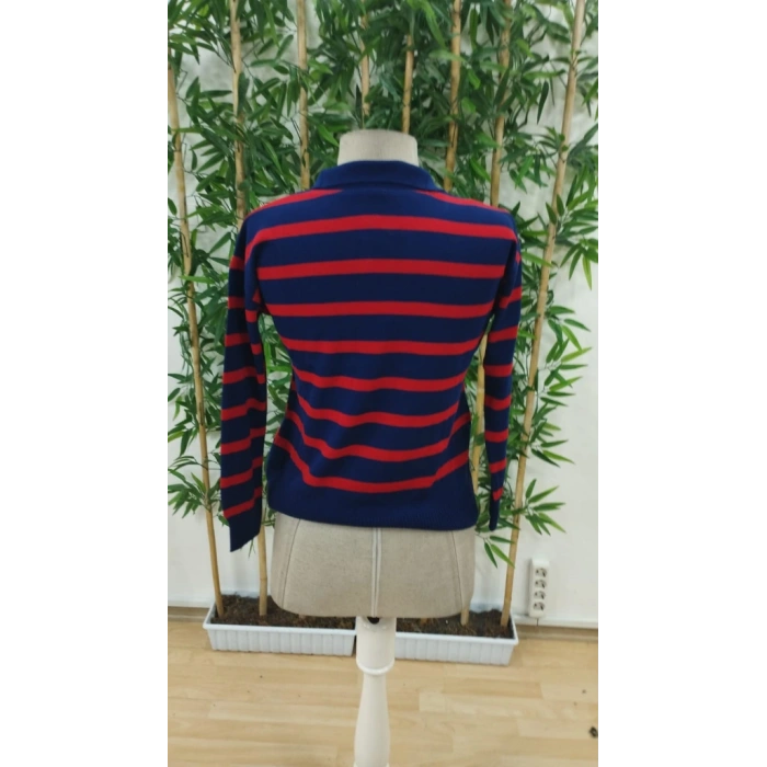 Kadın Uzun Kollu V Yaka çizgili Triko Bluz