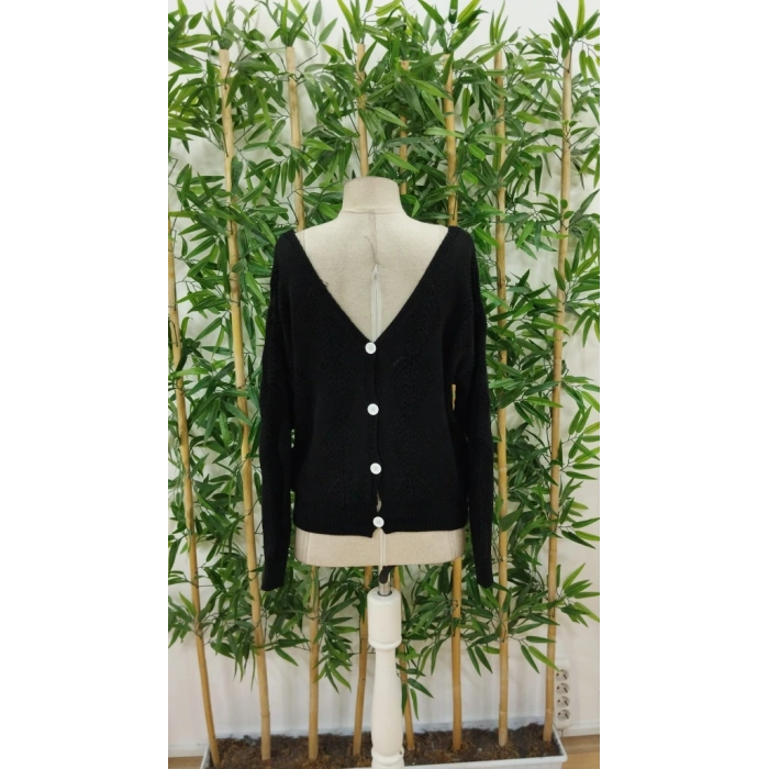 Kadın Uzun Kollu V Yakalı Arkası Düğmeli Triko Bluz