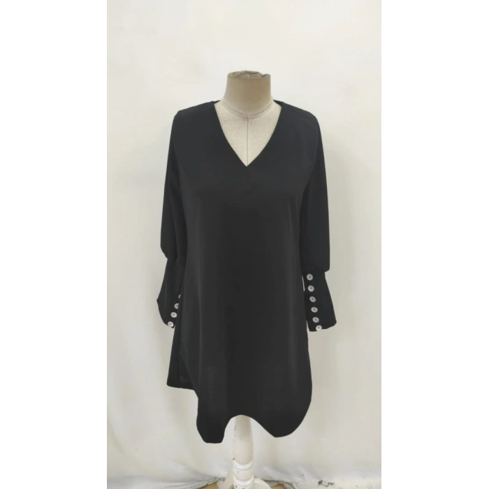 Kadın Uzun Kollu V Yakalı Kısa Ithal Krep Elbise