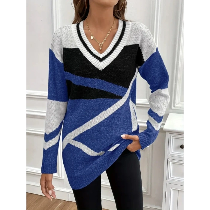 Kadın Uzun Kollu V Yakalı Kısa Triko Elbise