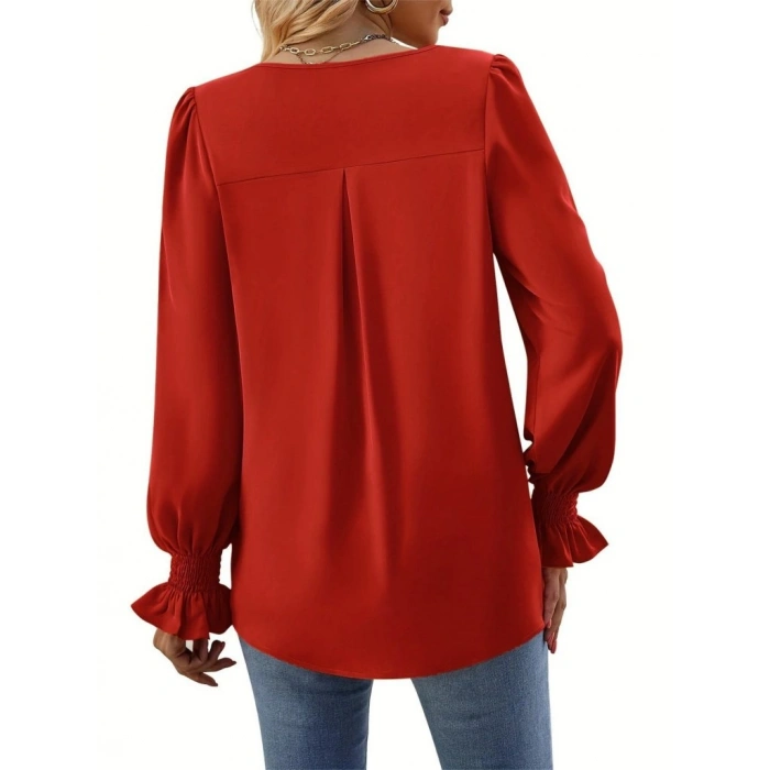 Kadın Uzun Kollu V Yakalı Salaş Ithal Krep Bluz