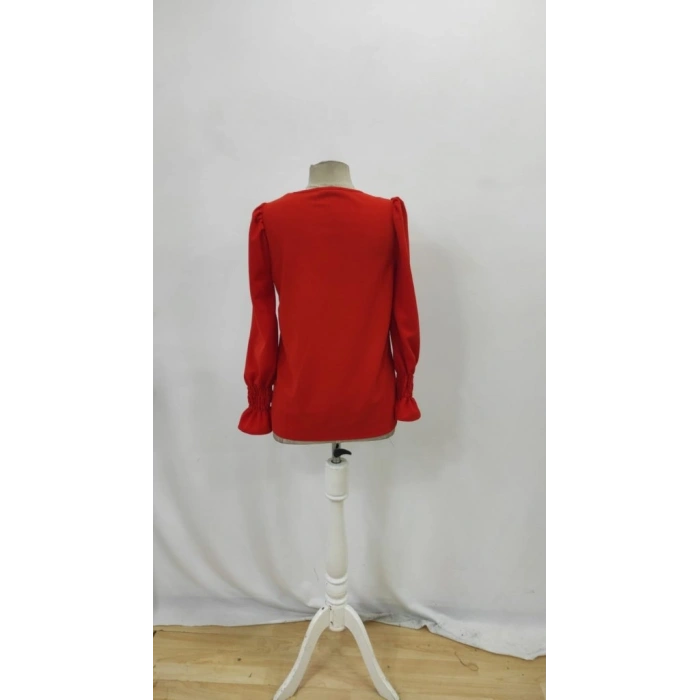 Kadın Uzun Kollu V Yakalı Salaş Ithal Krep Bluz