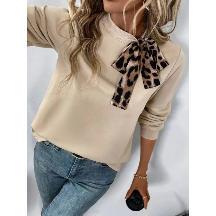 Kadın Uzun Kollu Yakadan Bağlamalı Viskon Iki Iplik Bluz