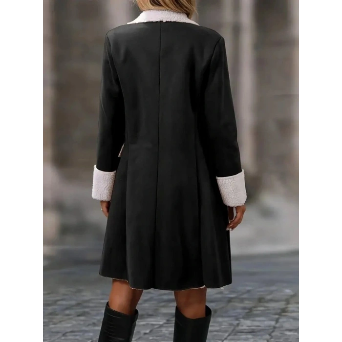 Kadın Uzun Kollu Yakalı Düğmeli Süet Mini Manto
