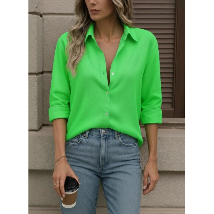 Kadın Uzun Kollu Yakalı önden Düğmeli Gömlek