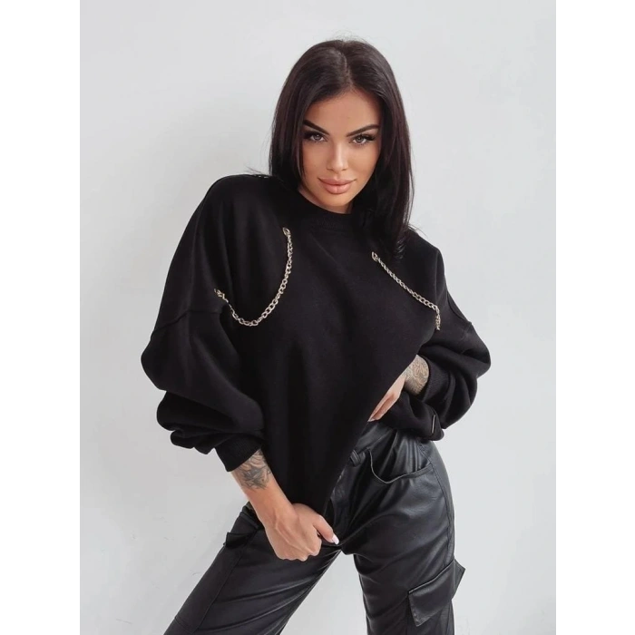 Kadın Uzun Kollu Zincir Detay Iki Iplik Bluz